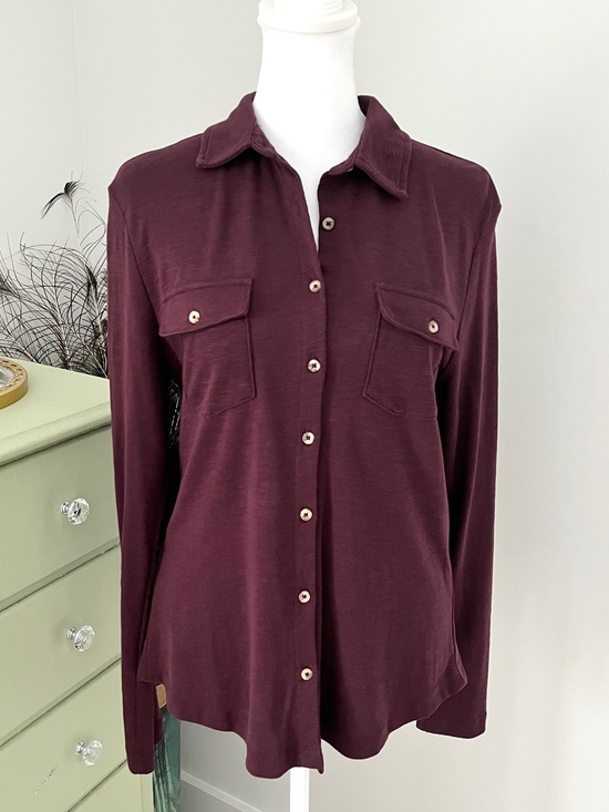 Sonoma Tops - Women's Slub Knit Long Sleeve Button-Front Shirt - Plum